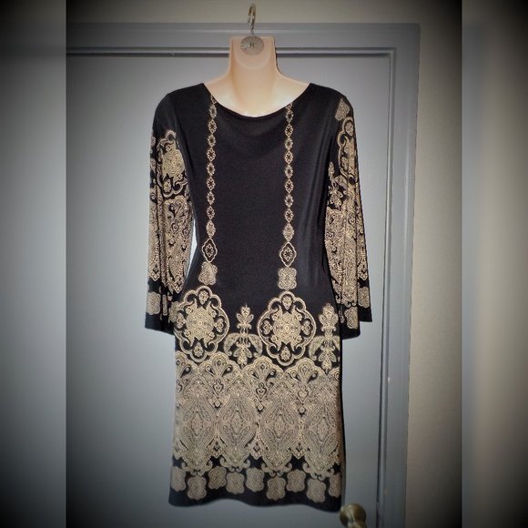 *Black and Tan Tunic/Shift Dress- Size 8P - Picture 3 of 5